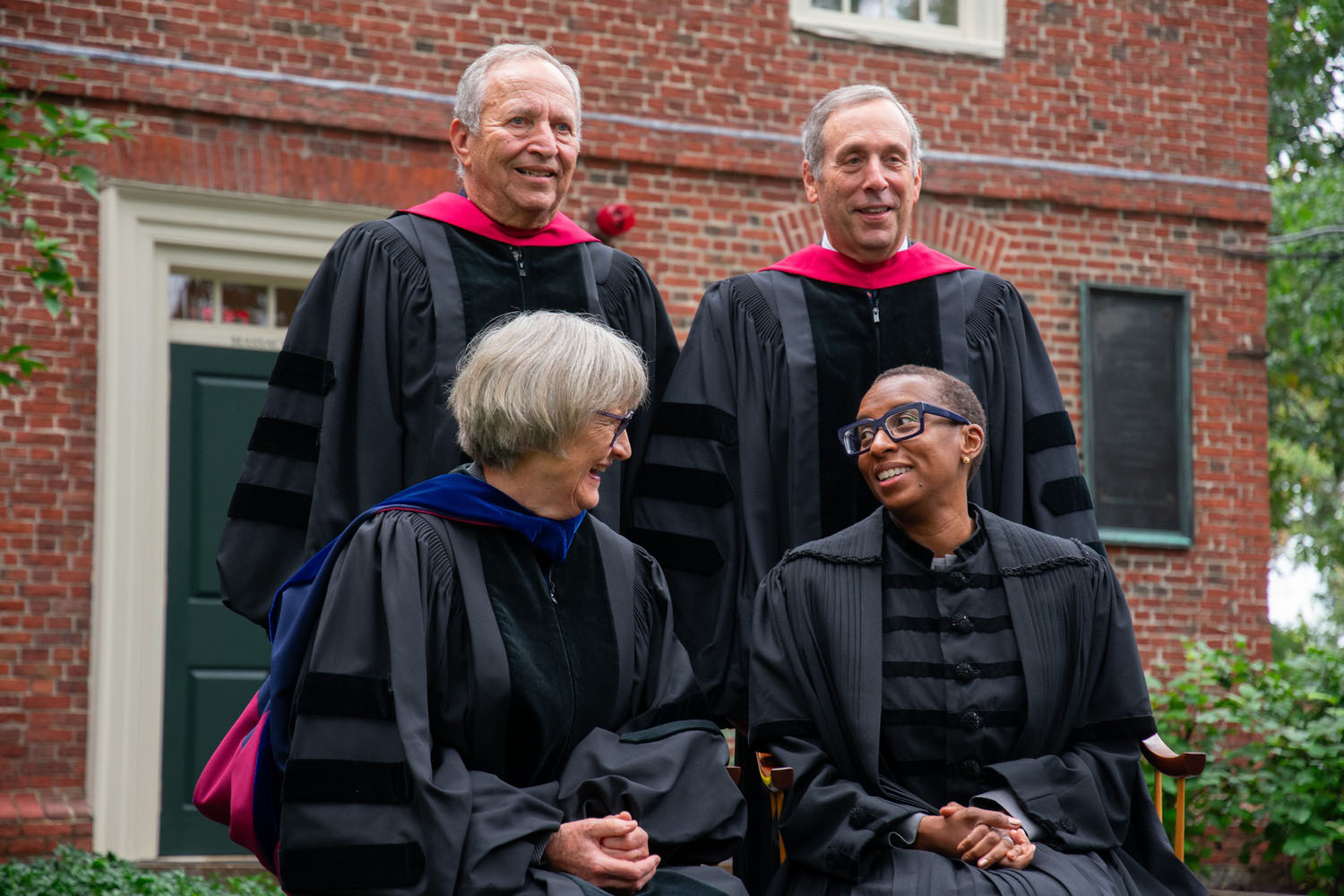 Before the festivities for the inauguration of Claudine Gay, Harvard’s four most recent presidents posed for a photo in front of Massachusetts Hall. From top to bottom, left to right: Lawrence H. Summers, Lawrence S. Bacow, Drew Gilpin Faust, and then University President Claudine Gay.